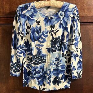 TALBOTS COTTON BLEND FLORAL CARDIGAN BRACELET SLEEVE SIZE S